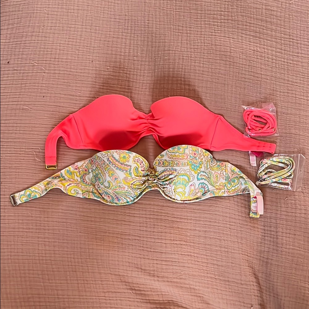 Coral and Paisley Bikini Tops
